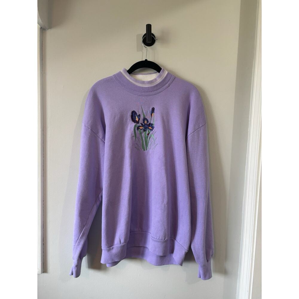 Top Stitch Lavender Purple Sweatshirt Flowers Granny Cottagecore XL